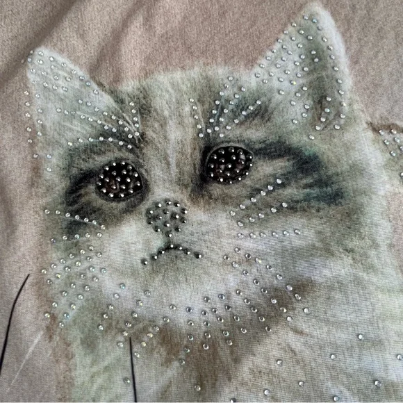 Model France Vintage Woman’s Bling Cat Lover Shirt - Picture 2 of 11